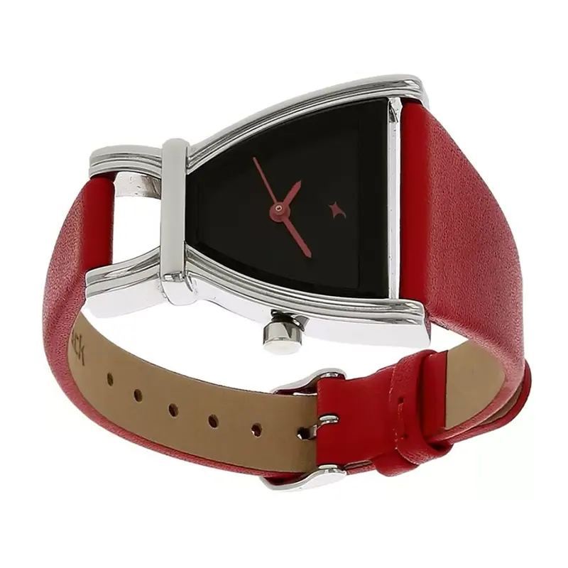 Fastrack Black Dial Red Leather Ladies Watch- 6095SL03